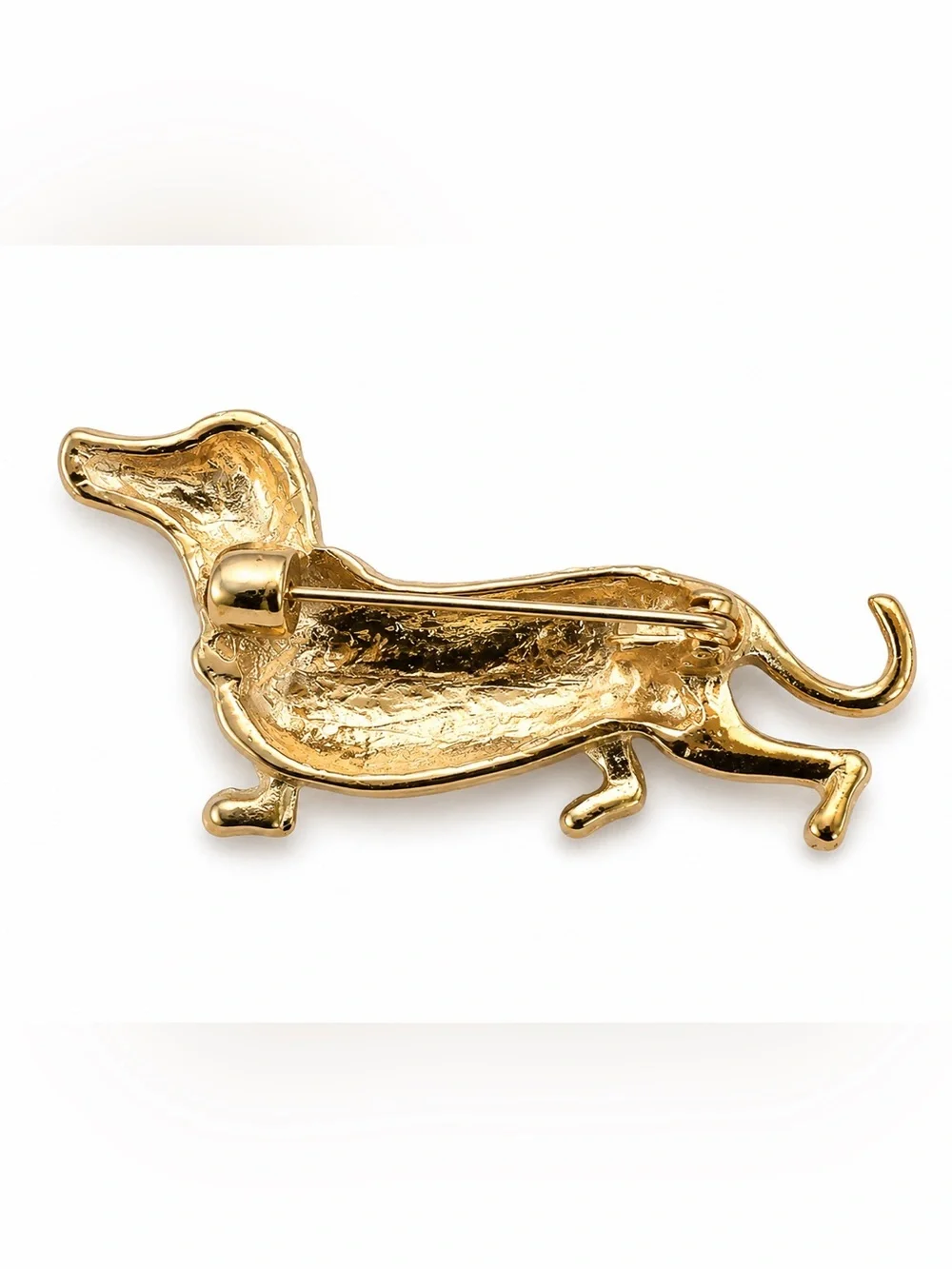 NWT Gold Tone Dachshund Dog Brooch Pin w/ Amber & Aurora Rhinestones